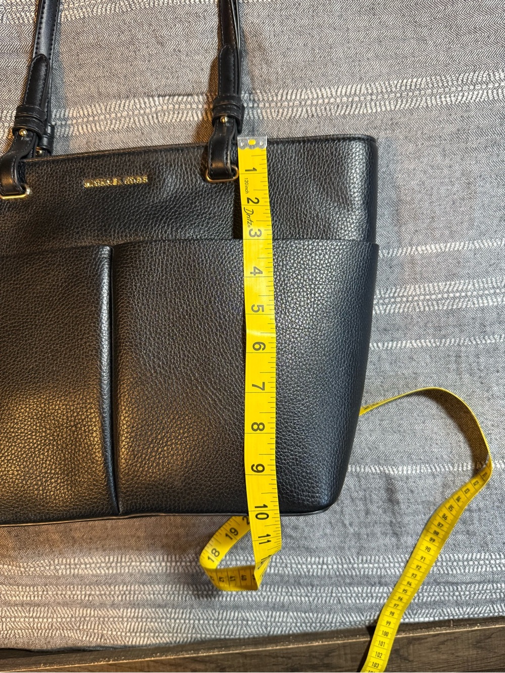 Michael Kors Black Pebbled Leather Tote with Front Pockets - Picture 9 of 10